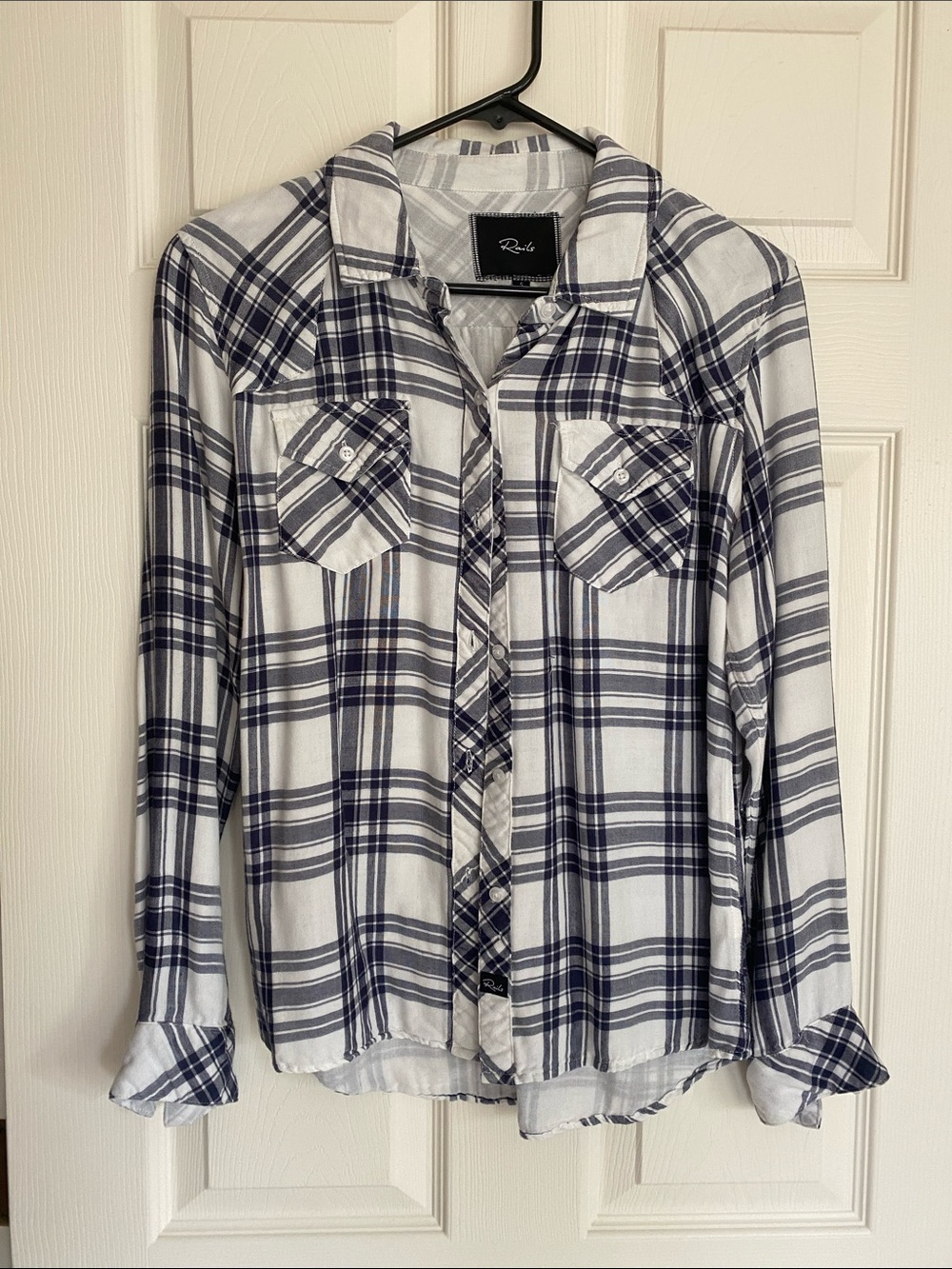 Rails Navy and White Plaid Button-Down Shirt